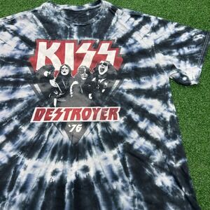 Liquid Blue Kiss Destroyer 76 Tie Dye Graphic T-Shirt Blue Black White Mens XL